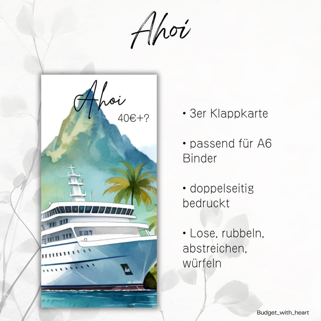 Ahoi Klappkarte, Sparchallenge, Umschlagmethode, Budgeting, passend für A6 Binder
