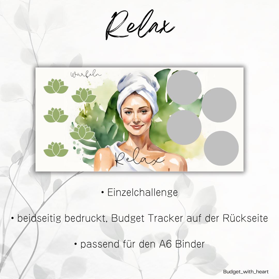 Relax Sparchallenge, Umschlagmethode, Budgeting, passend für A6 Binder