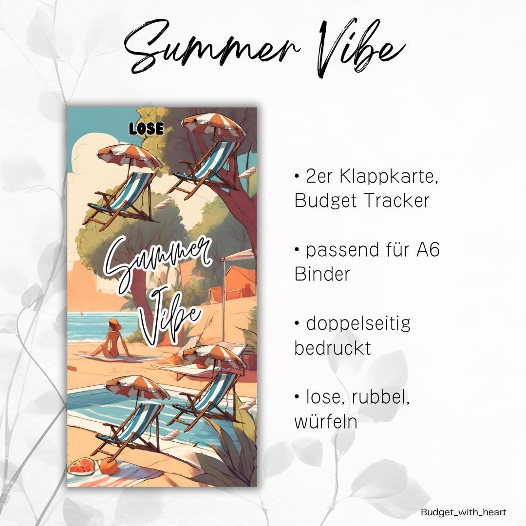 Summer Vibe Klappkarte,Sparchallenge, Budgeting, Umschlagmethode, passend für A6 Binder