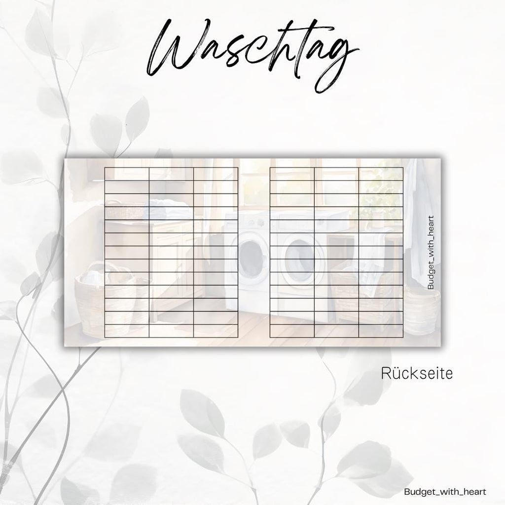 Waschtag Sparchallenge, Budgeting, Umschlagmethode, passend für A6 Binder