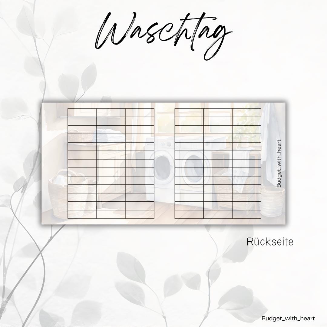Waschtag Sparchallenge, Budgeting, Umschlagmethode, passend für A6 Binder