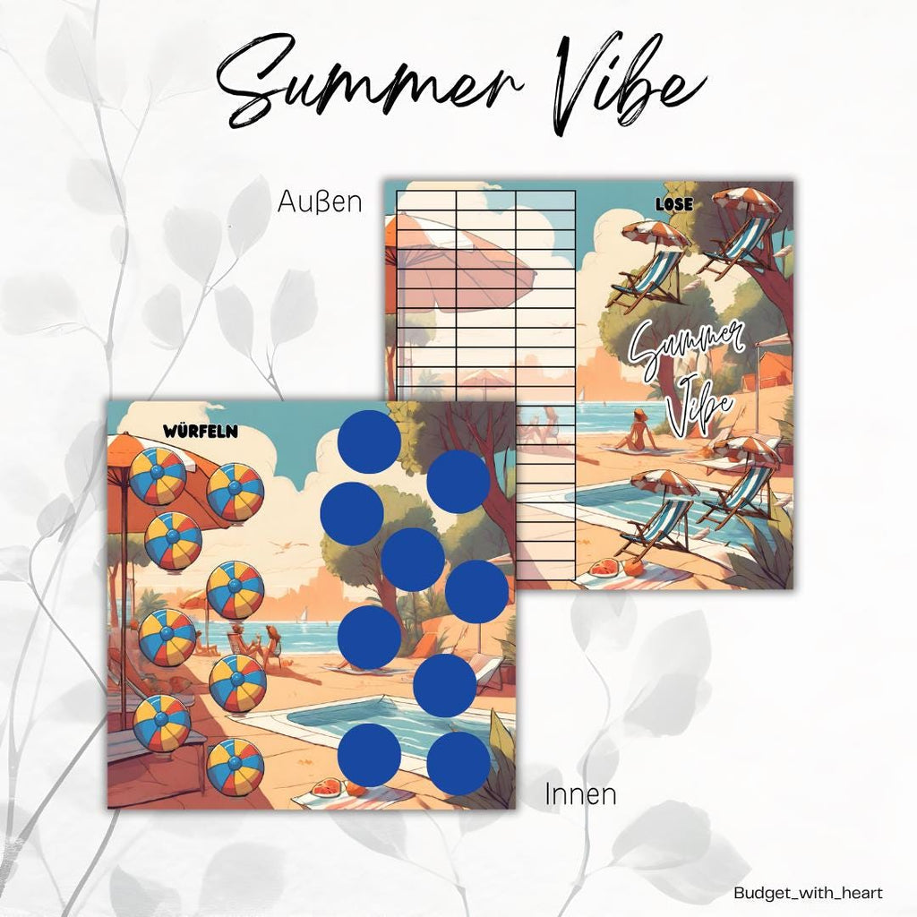 Summer Vibe Klappkarte,Sparchallenge, Budgeting, Umschlagmethode, passend für A6 Binder